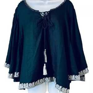 Z&L Europe Made With Love Top Women's S Small Black Boho Embroidered Festival